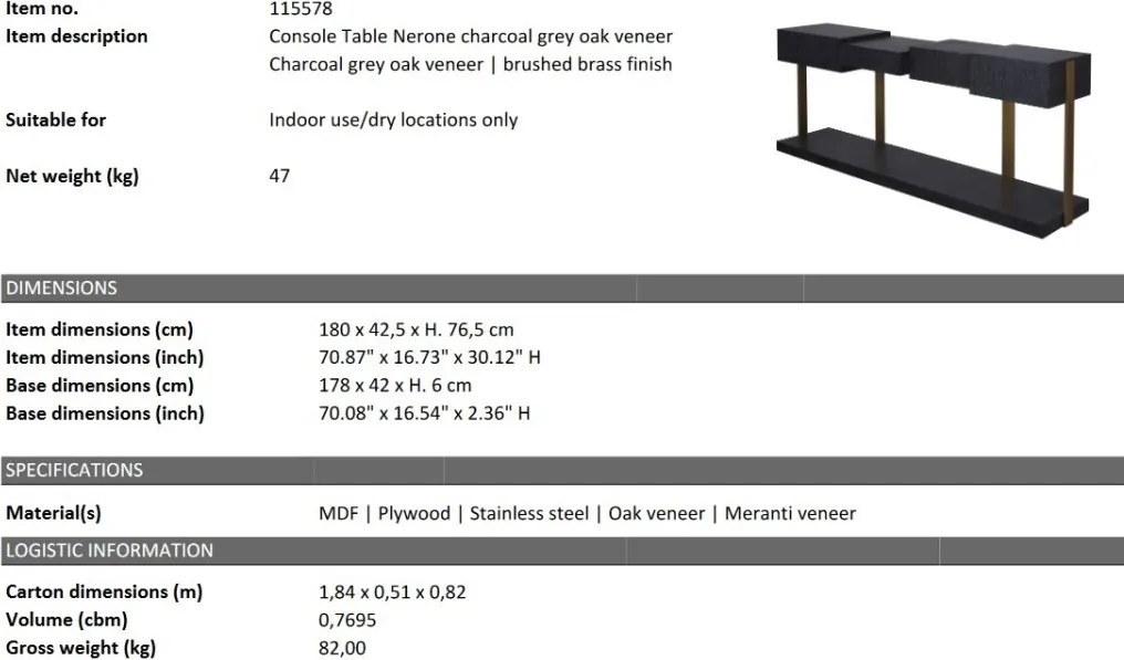 Consola design elegant LUX Nerone, gri carbune