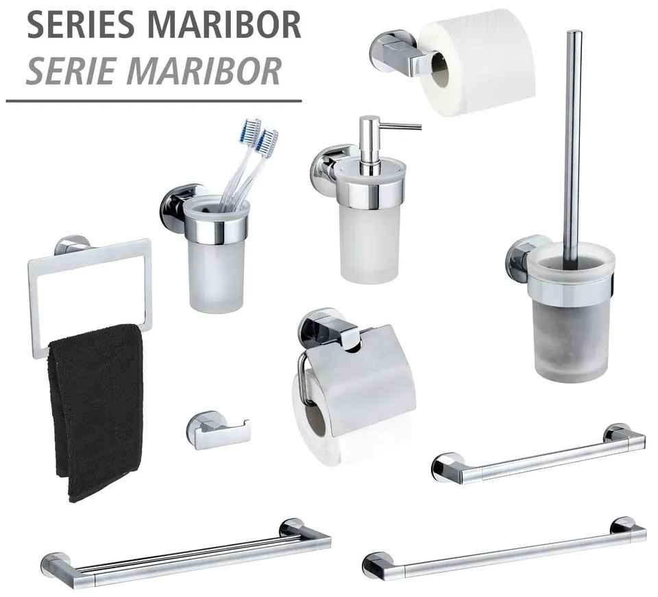 Suport pentru prosoape argintiu lucios autoadeziv din oțel inoxidabil Maribor – Wenko