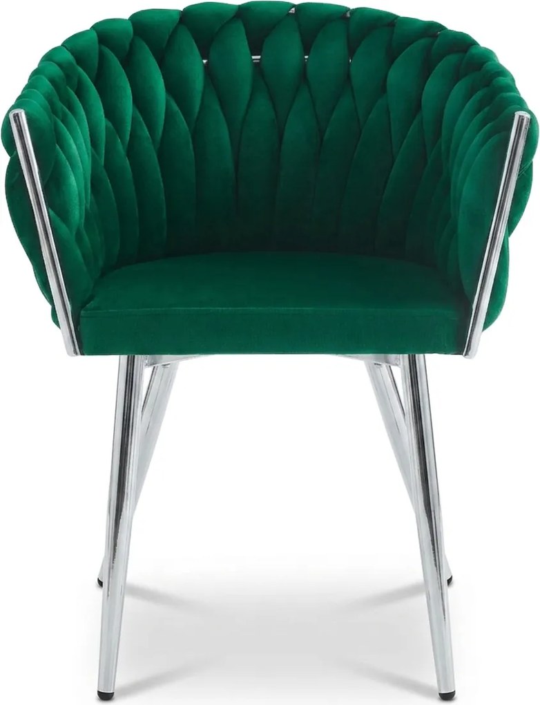 Fotoliu de dining din catifea ORION VELVET cu picioare argintii, verde.