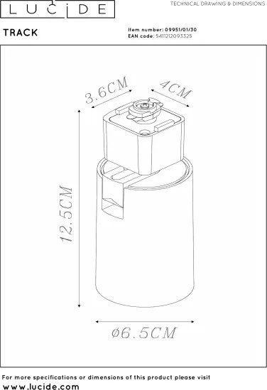 Lucide 09951/01/30 - Spot pentru sistem pe șină TRACK 1xG10/M16/50W/230V