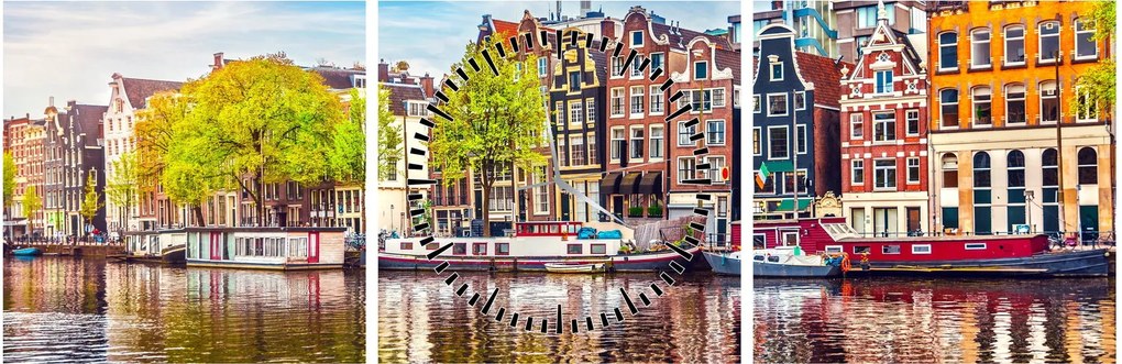 Tablou - Case dansatoare, Amsterdam (cu ceas) (90x30 cm)