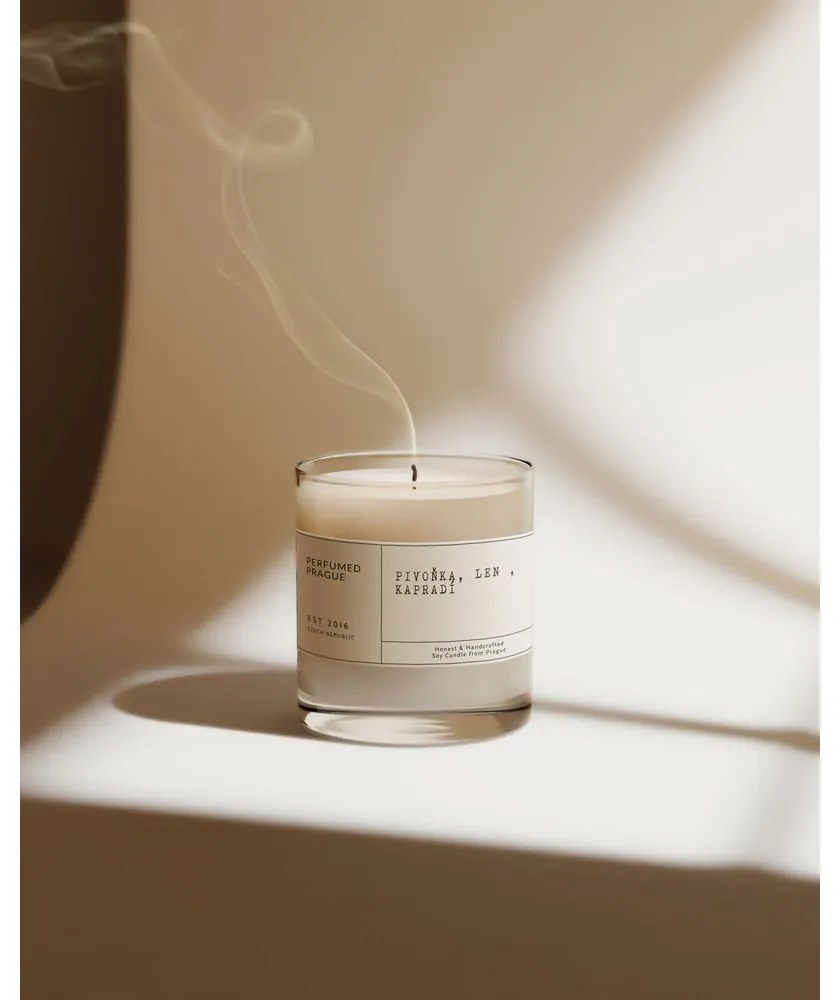 Lumânare parfumată din ceară de soia timp de ardere 40 h #68 Peony, Linen, Fern – Perfumed Prague