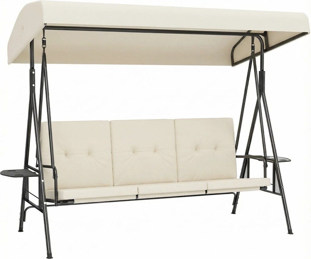 Outsunny Balansoar de grădină 3 locuri confort sporit, acoperiș reglabil, 2 tablete laterale, perne, oțel poliester | Aosom Romania