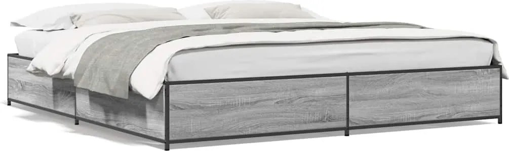 vidaXL Cadru de pat, gri sonoma, 200x200 cm, lemn prelucrat și metal