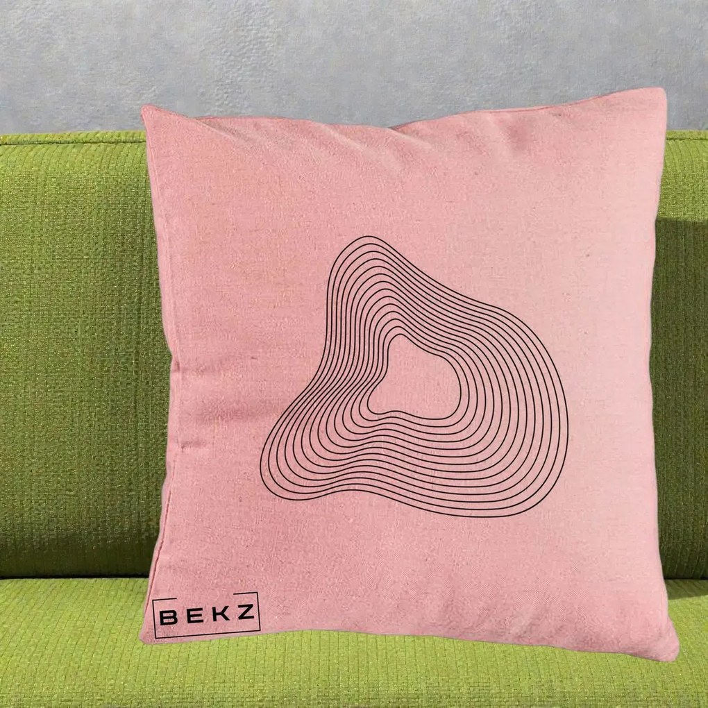 Perna Decorativa Abstract Linii Organice, 40x40 cm, Roz, Husa Detasabila, Perna Inclusa, BEKZ®