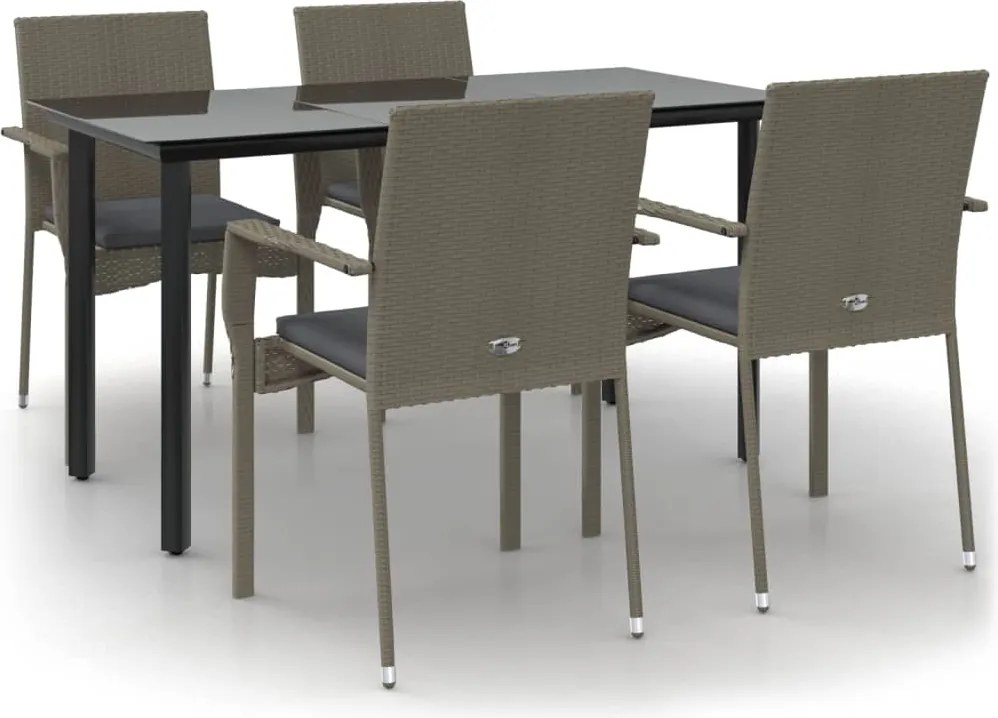 vidaXL Set mobilier grădină cu perne, 5 piese, negru și gri, poliratan