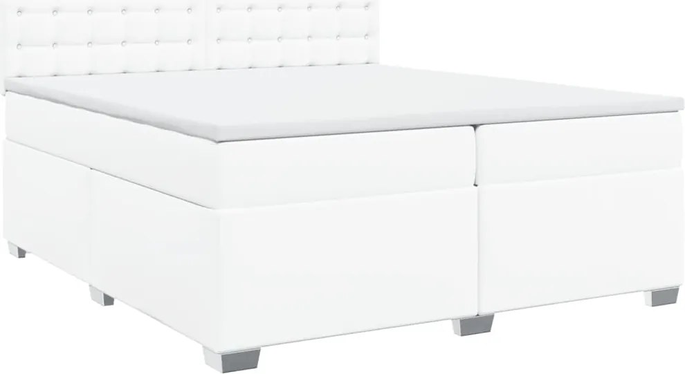 vidaXL Pat box spring cu saltea, alb, 200x200 cm, piele ecologică