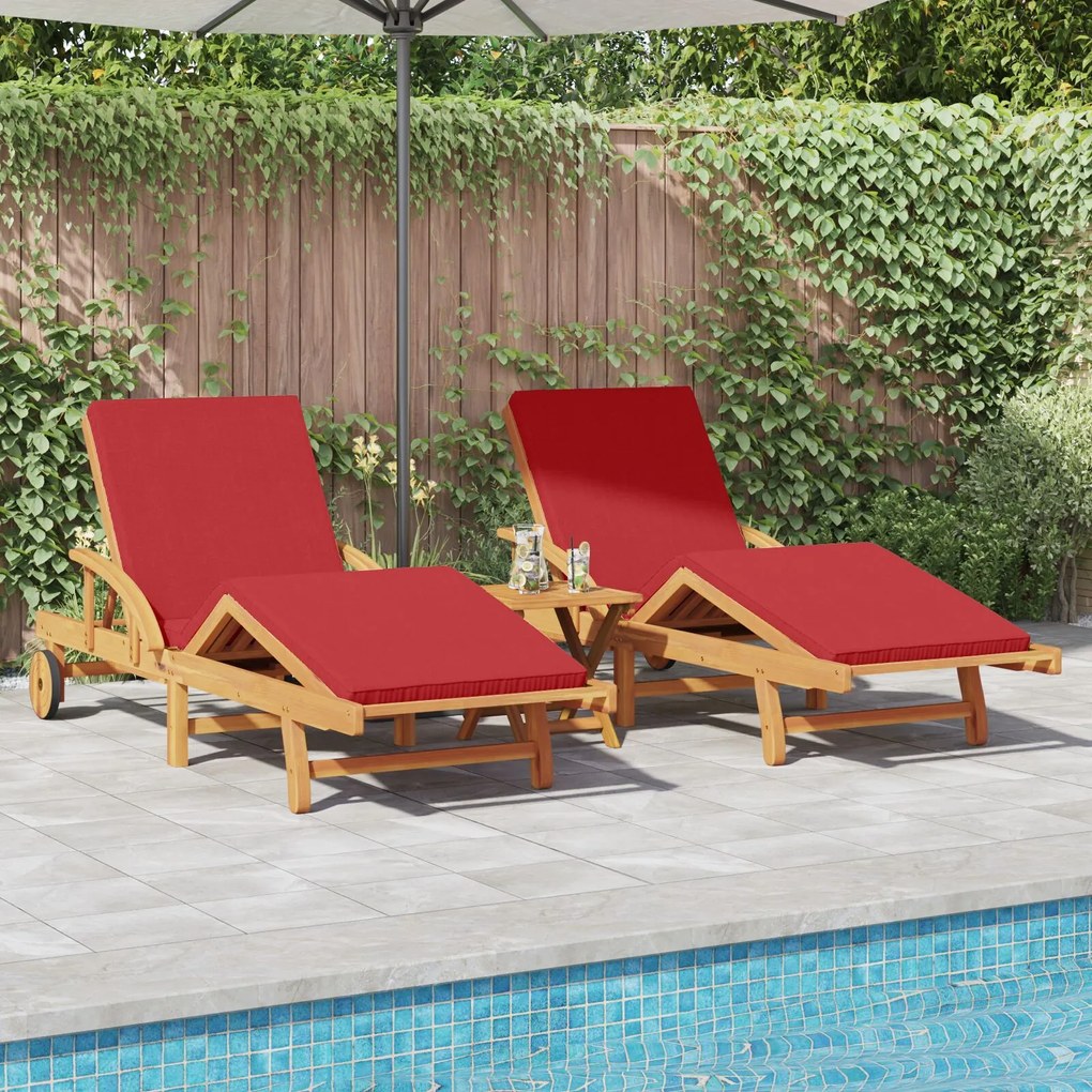 vidaXL Șezlong 2 pcs Roșu 200 x 67 x 84cm Lemn masiv de acacia