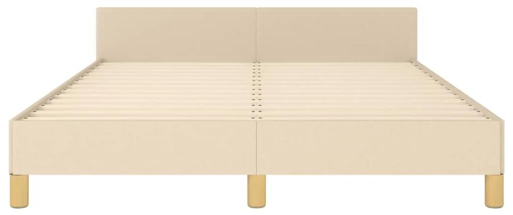 Cadru de pat cu tablie, crem, 140x190 cm, textil Crem, 140 x 190 cm, Design cu nasturi