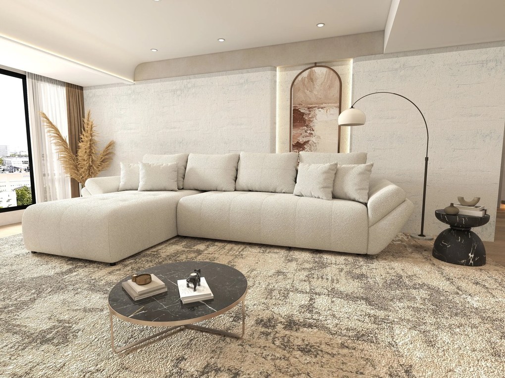 Colțar extensibil dumonde cu ladă de depozitare si sezut confortabil din spuma high-density, Berlin XL Euphoria Ivory 350x185 cm