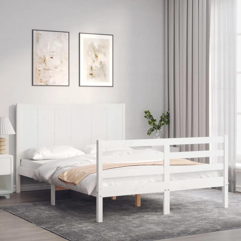 3194487 vidaXL Cadru de pat cu tăblie, 140x190 cm, alb, lemn masiv