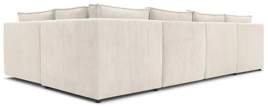 Colțar crem cu tapițerie din catifea reiată (în formă de "U"/cu colț variabil) Nihad modular – Bobochic Paris