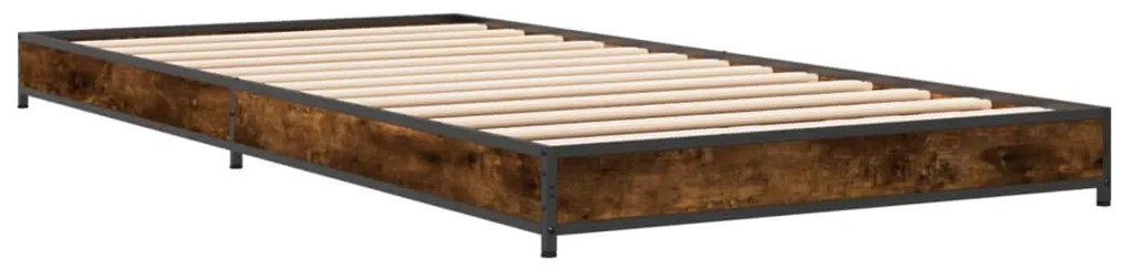 845188 vidaXL Cadru de pat, stejar fumuriu, 75x190cm, lemn prelucrat și metal