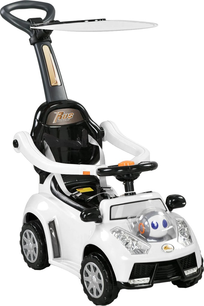 AIYAPLAY Mașinuță 2-în-1, acoperiș detașabil, lumini, muzică, claxon, plastic și metal, 96 x 39 x 90 cm, Alb/Negru | Aosom Romania