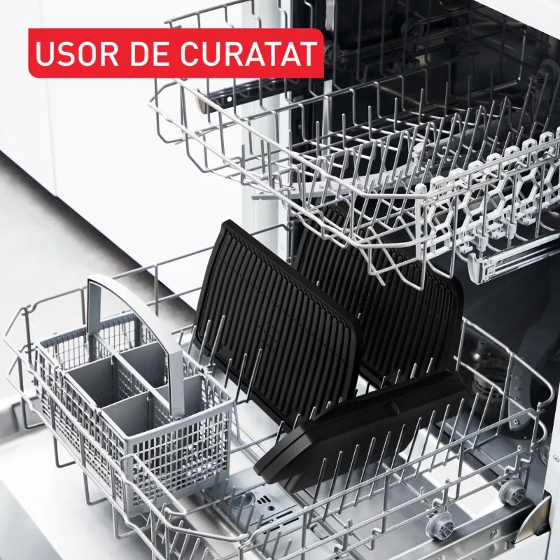 Gratar electric Tefal OptiGrill+ GC717810, 2000W, 6 programe, Acoperire antiaderenta Teflon, Ecran tactil, Smart grill, Max 240C, Negru