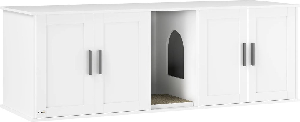 PawHut Dulap pentru litieră, casă pentru pisici cu ușă și despărțitor, litieră pentru pisici mari 145 x 49 x 51 cm Alb | Aosom Romania