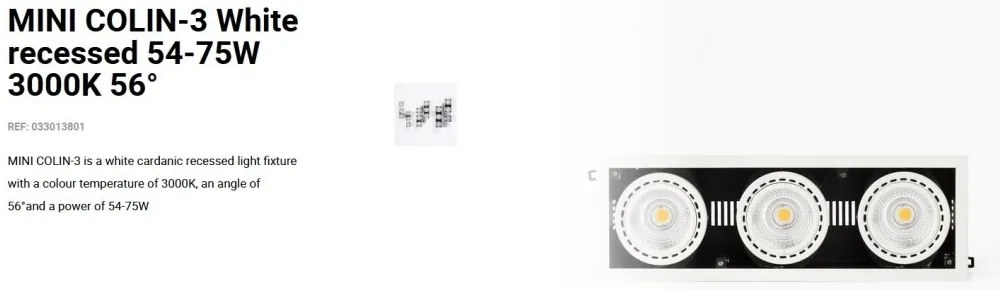Spot LED incastrabil MINI COLIN-3 White recessed 54-75W 3000K 56°
