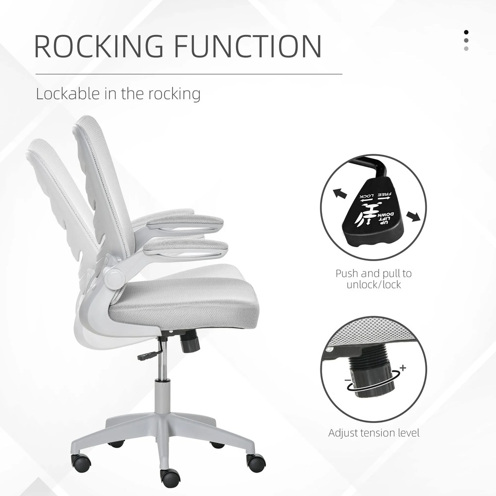 Scaun de Birou Ergonomic, Fotoliu Pivotant, Inaltime Reglabila, Functie de leganare 58.5x58x94.5-103.5cm, Gri Vinsetto | Aosom RO