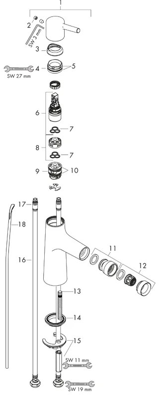 Baterie bideu cu ventil, Hansgrohe, Talis S, crom