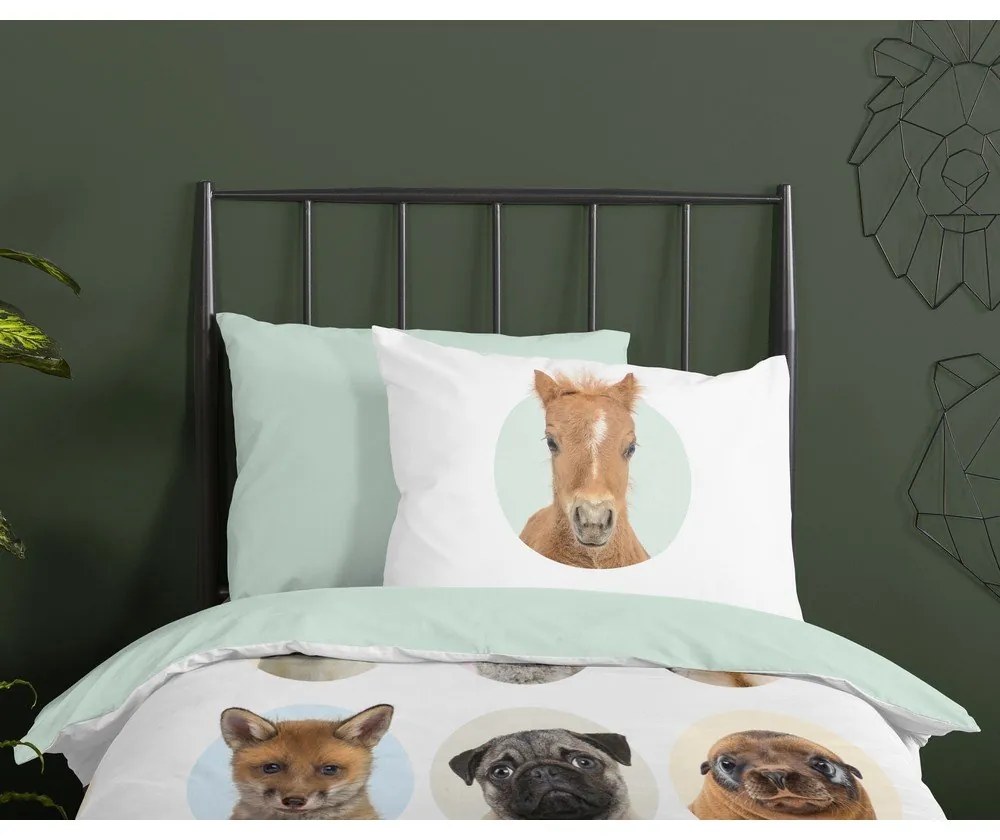 Lenjerie de pat pentru copii din bumbac pentru pat de o persoană, extinsă 140x220 cm Young Animals – Good Morning