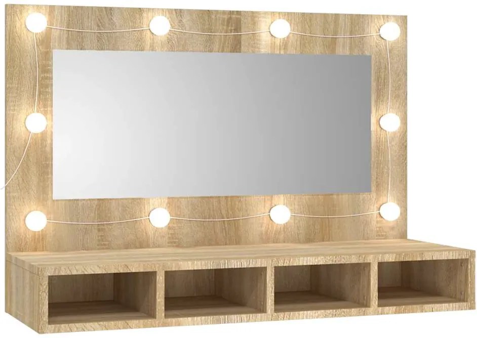 vidaXL Dulap cu oglindă și LED, stejar sonoma, 90x31,5x62 cm