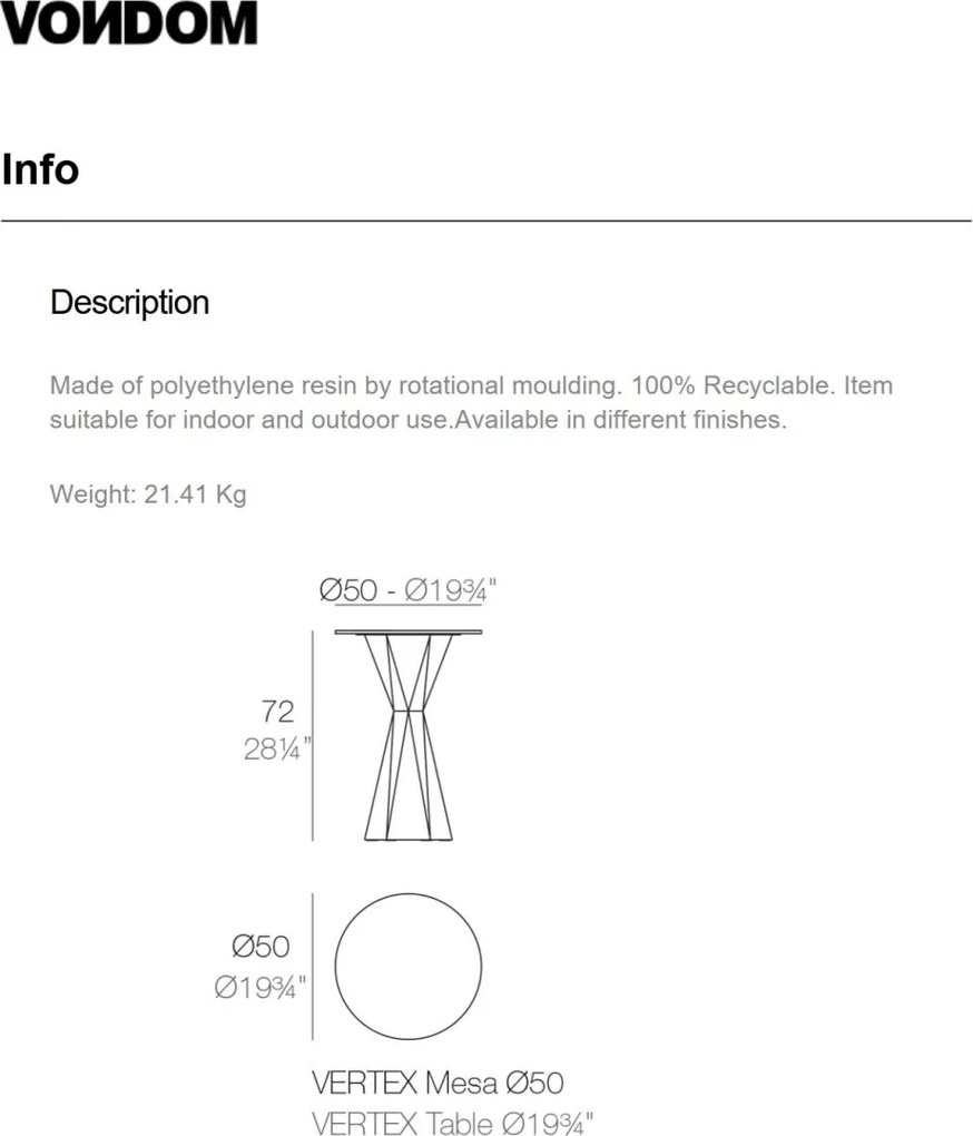 Masa de exterior / interior design modern premium VERTEX 50cm
