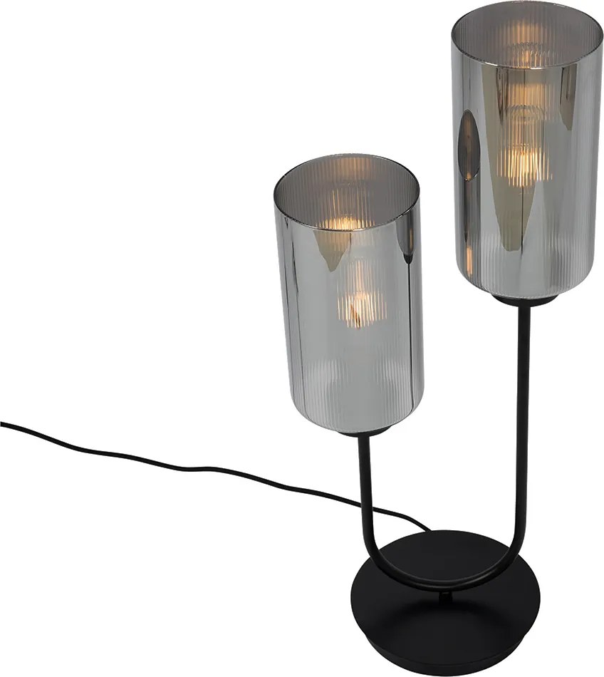 Lampă de masă inteligentă neagră cu sticlă fumurie cu 2 lumini, incluzând 2 Wifi ST64 - Laura