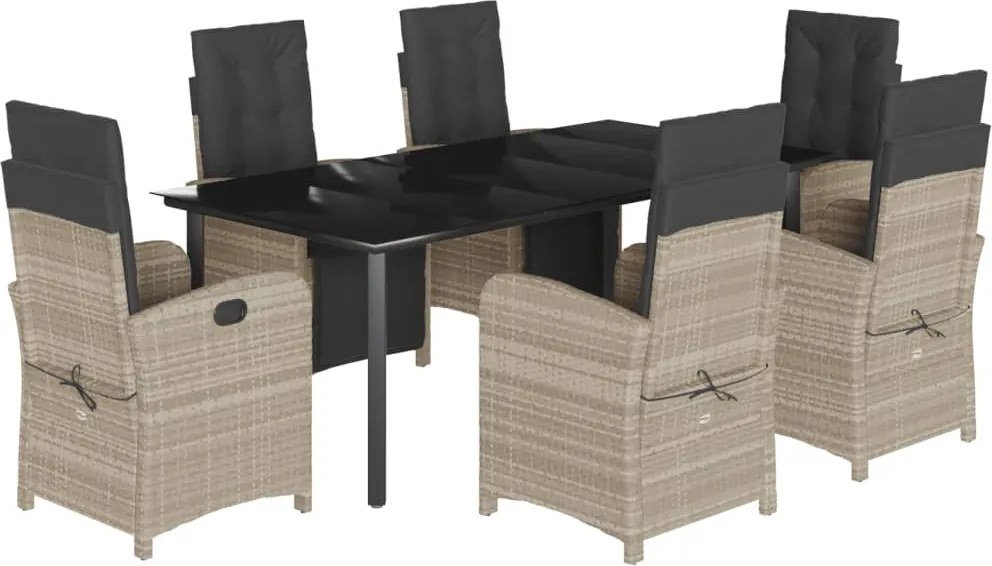 vidaXL Set mobilier de grădină cu perne, 7 piese gri deschis poliratan