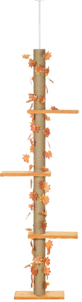 PawHut Arbre à chat cu înălțime reglabilă 202-242 cm cu frunze decorative, zgârier și platforme din plus portocaliu | Aosom Romania