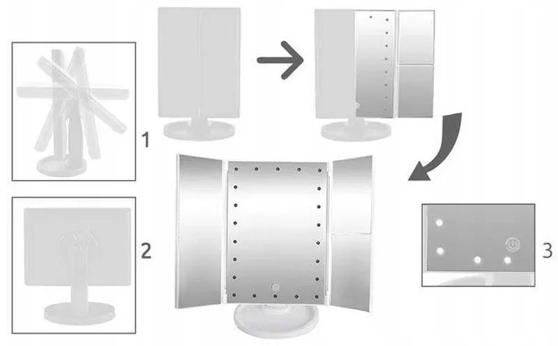 Oglindă LED reglabilă, rotativă, rabatabilă, alb