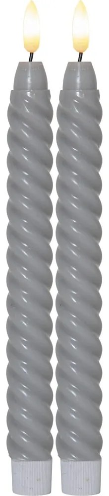 Set de 2 lumânări LED din ceară gri Star Trading Flamme Swirl Antique, înălțime 25 cm