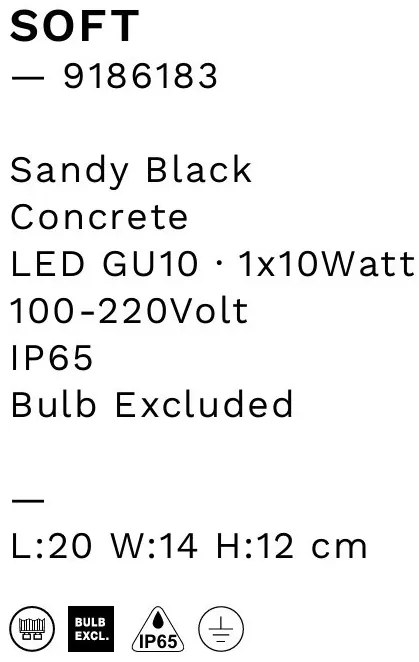Iluminat exterior ambiental, spot din ciment IP65 SOFT negru