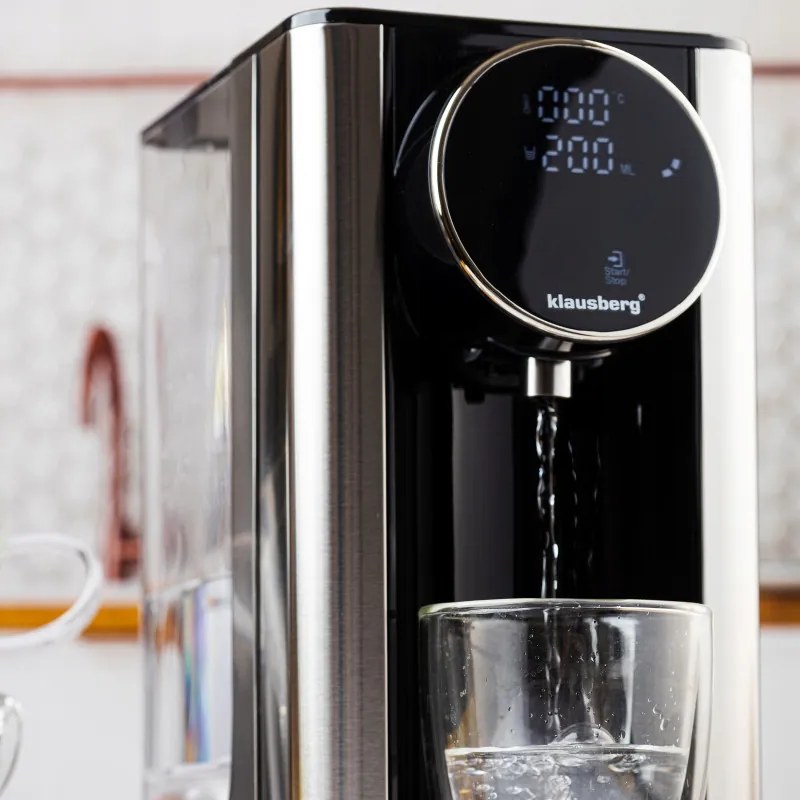 Dozator de apa calda Klausberg KB 7880, 2600W, 2.7l, 40-100°C, 7 temperaturi, Afisaj LED tactil, Protectie copii, Setari de memorie, Inox/Negru