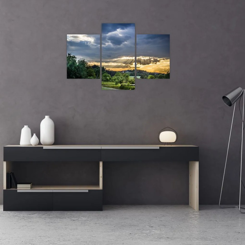 Tablou cu peisaj și raze de soare (90x60 cm)