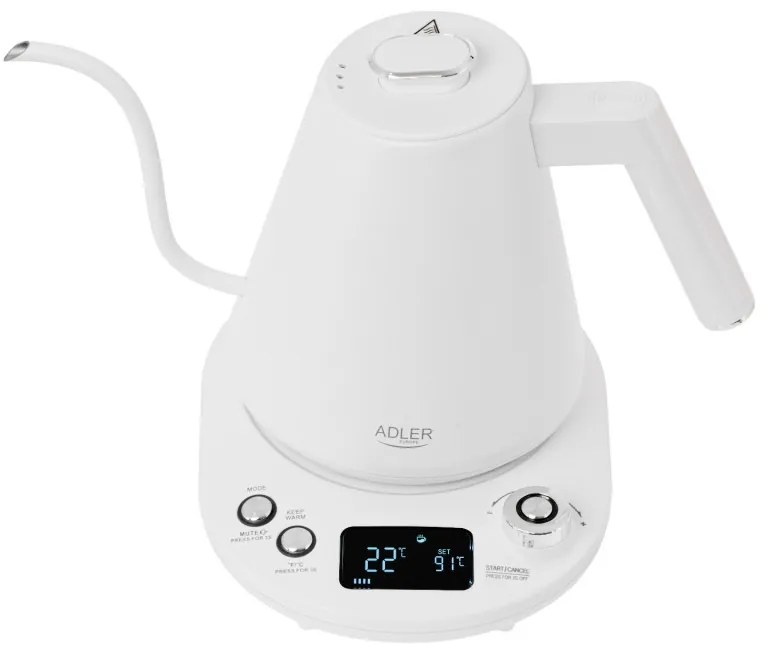 Cana electrica Adler AD 1349W, 1100W, 1 l, 40-100°C, mentinere caldura, Afisaj LED, Alb