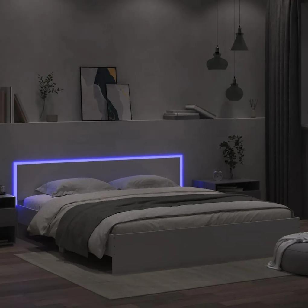 3207588 vidaXL Cadru de pat cu tăblie și LED, alb, 180x200 cm