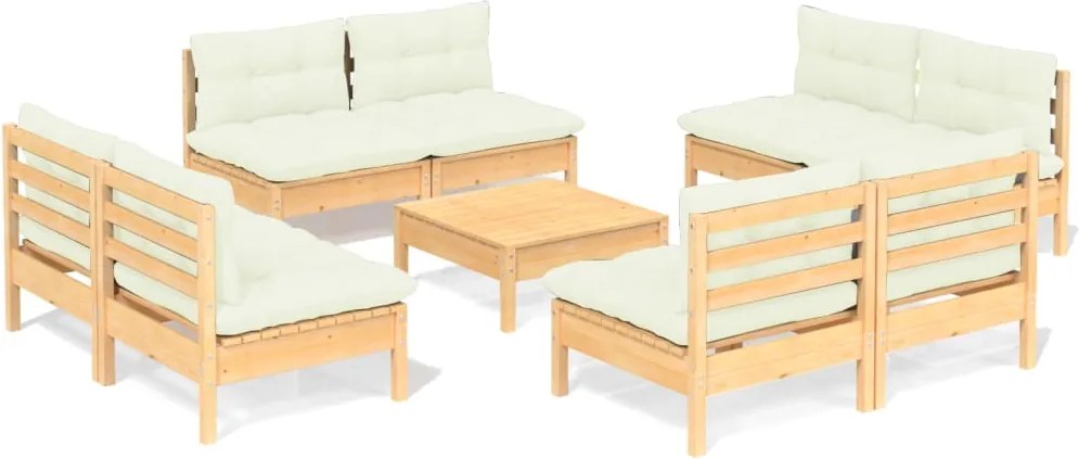 vidaXL Set mobilier grădină cu perne, 9 piese, crem, lemn de pin