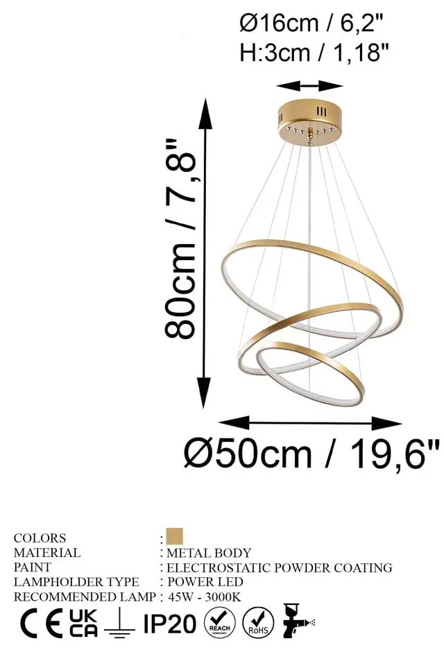 Lustră aurie LED ø 50 cm Simit – Opviq lights