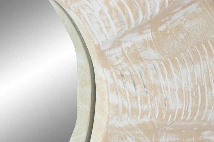Oglindă decorativă sculptată, stil rustic vintage, culoare alb decapat, din lemn de tec, „Carved White”