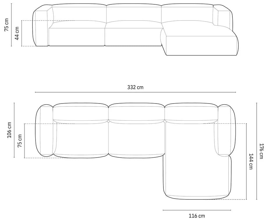 Colțar modular albastru închis (cu colț pe partea dreaptă) Martina – Micadoni Home