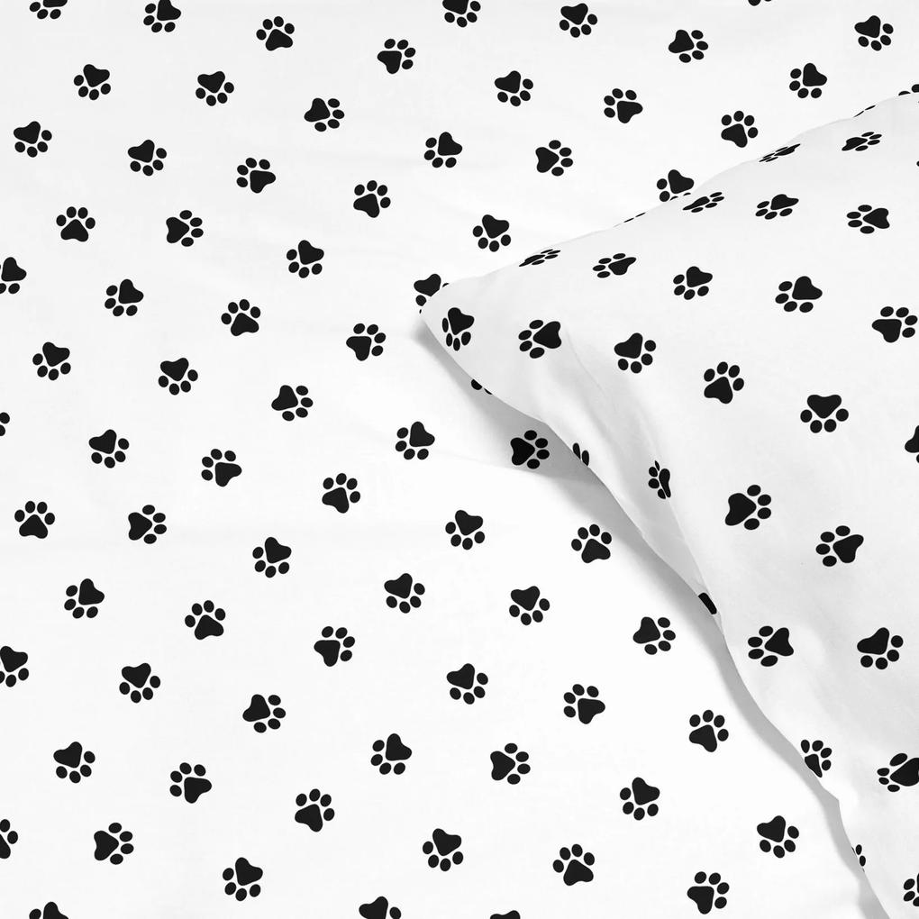 Goldea lenjerie de pat pentru copii din 100% bumbac - lăbuțe negre pe alb 140 x 200 și 50 x 70 cm