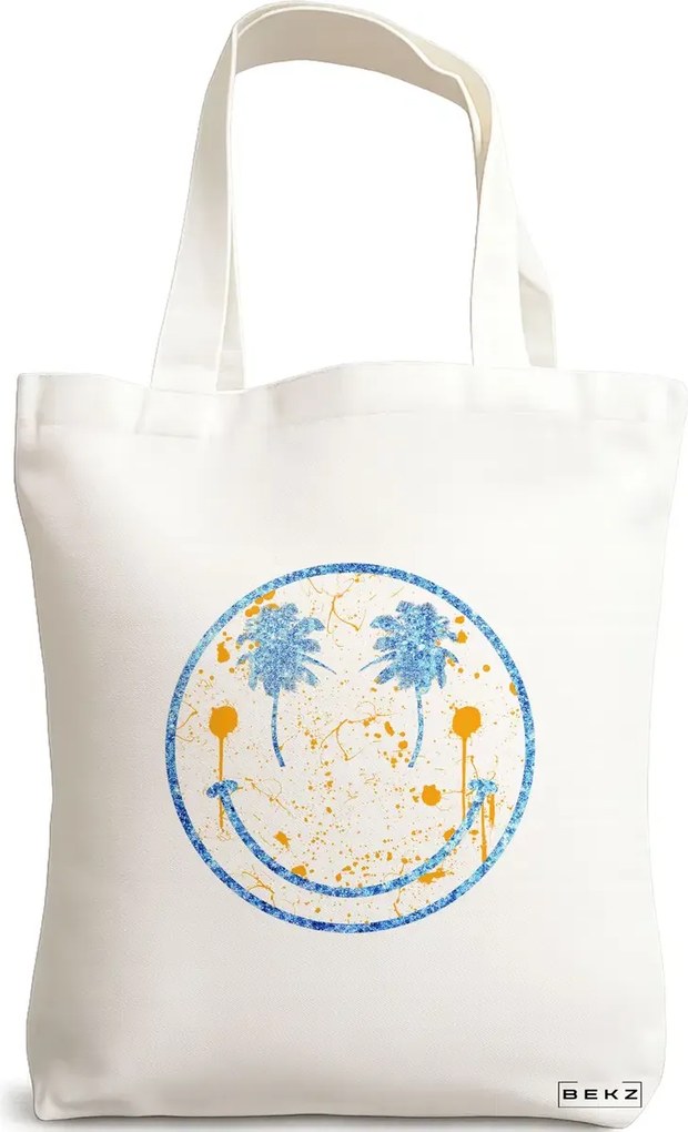 Sacosa de Panza pentru Cumparaturi, Geanta Tote, model Party Smile, 38x34.5 cm, Alba, BEKZ®