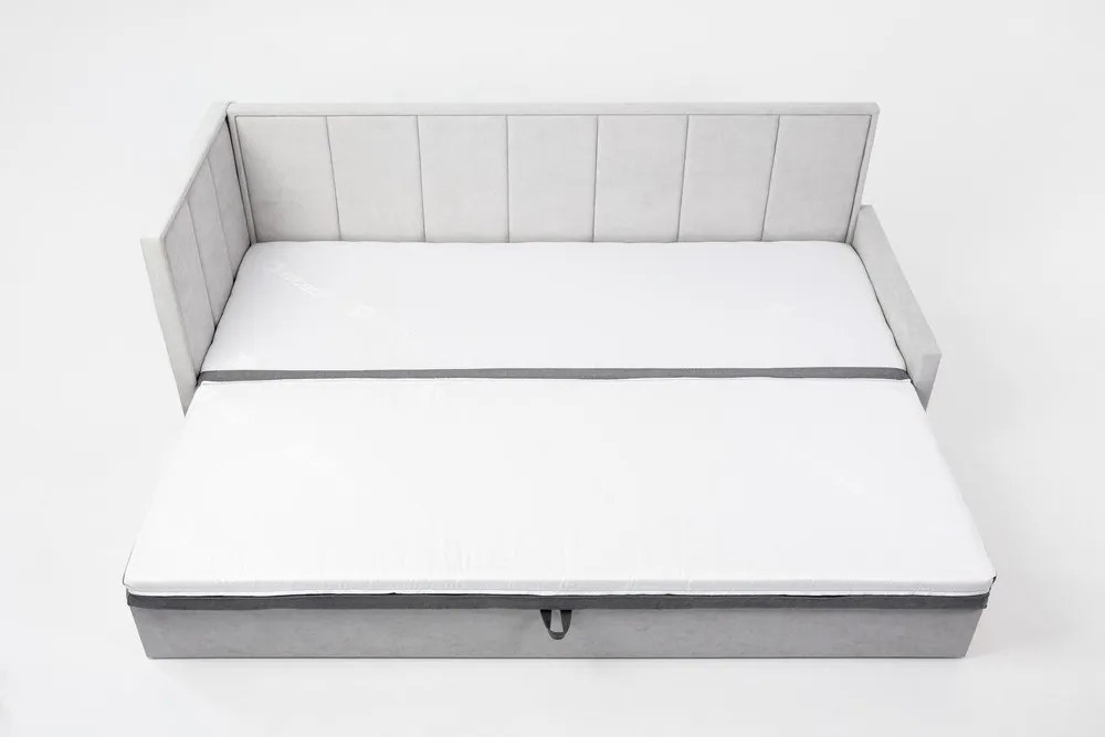 Canapea gri extensibilă/cu spațiu de depozitare cu tapițerie din chenille 214 cm Fulgeo – ELTAP