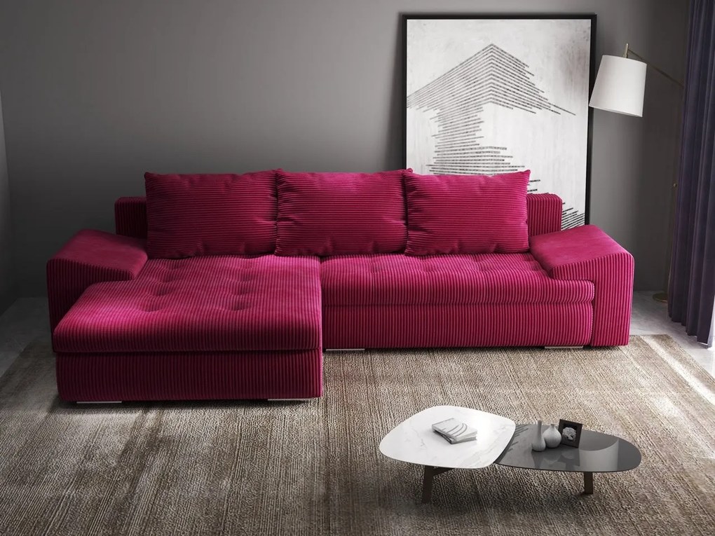 Colțar extensibil dumonde cu ladă de depozitare si sezut confortabil din spuma high-density, Leonardo Zoom Rosu 260x185 cm