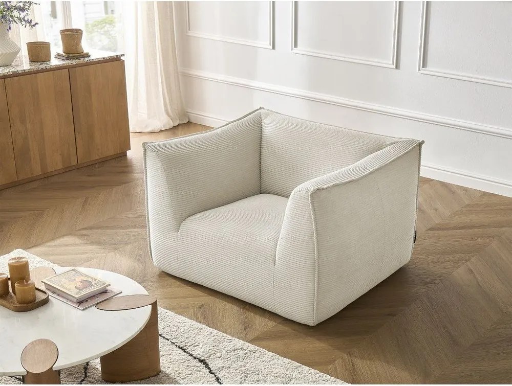 Fotoliu bej cu tapițerie din catifea reiată Giorgia – Bobochic Paris