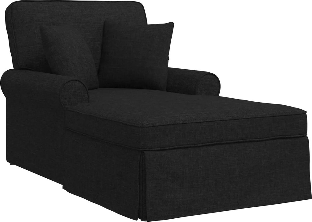 vidaXL Chaise Lounge cu fustă cu pernă cu pernă 3 pcs Negru țesătură