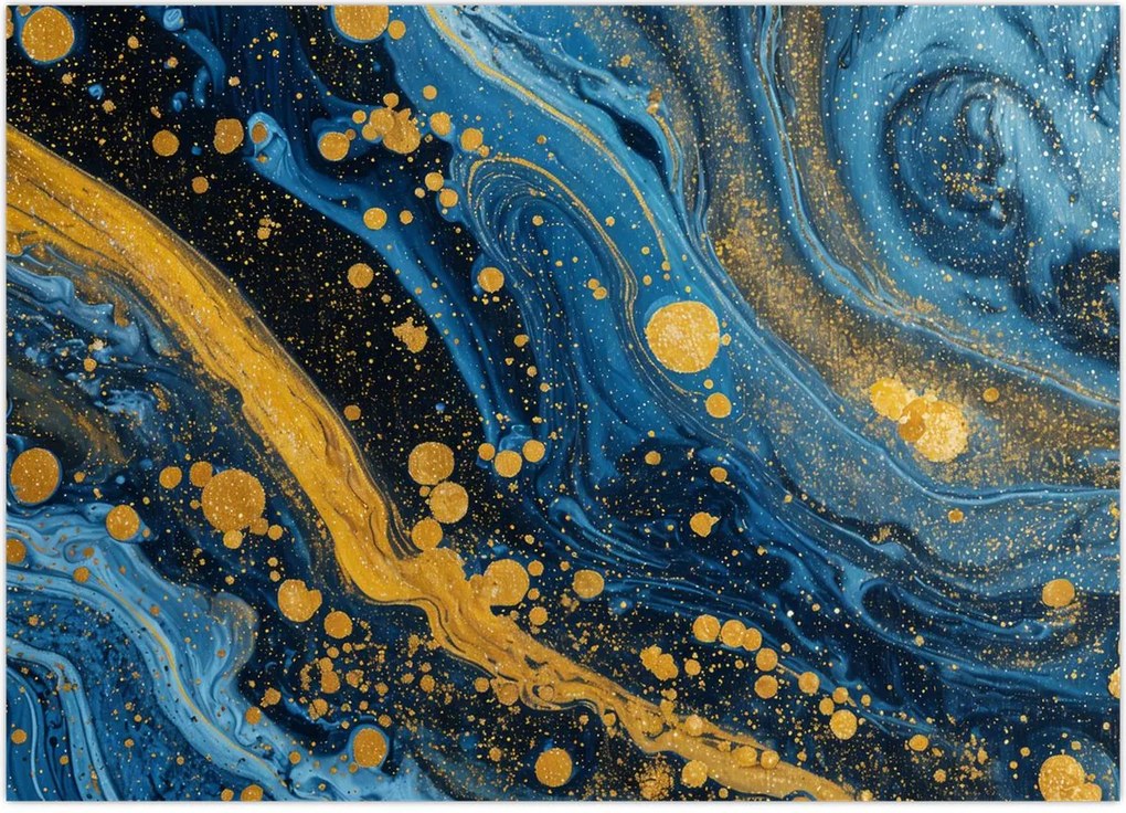 Tablou pe sticlă - Abstracție albastră cu aur (70x50 cm)