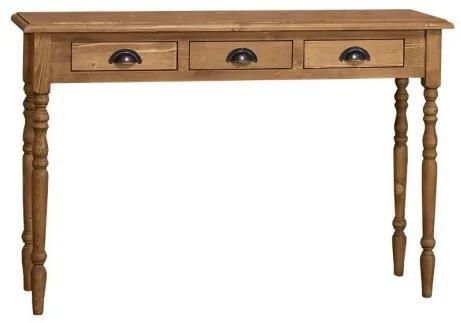 Masa consola cu picior strinjit Odette, lemn masiv, Maro, 120 x 35 x 78,5 cm
