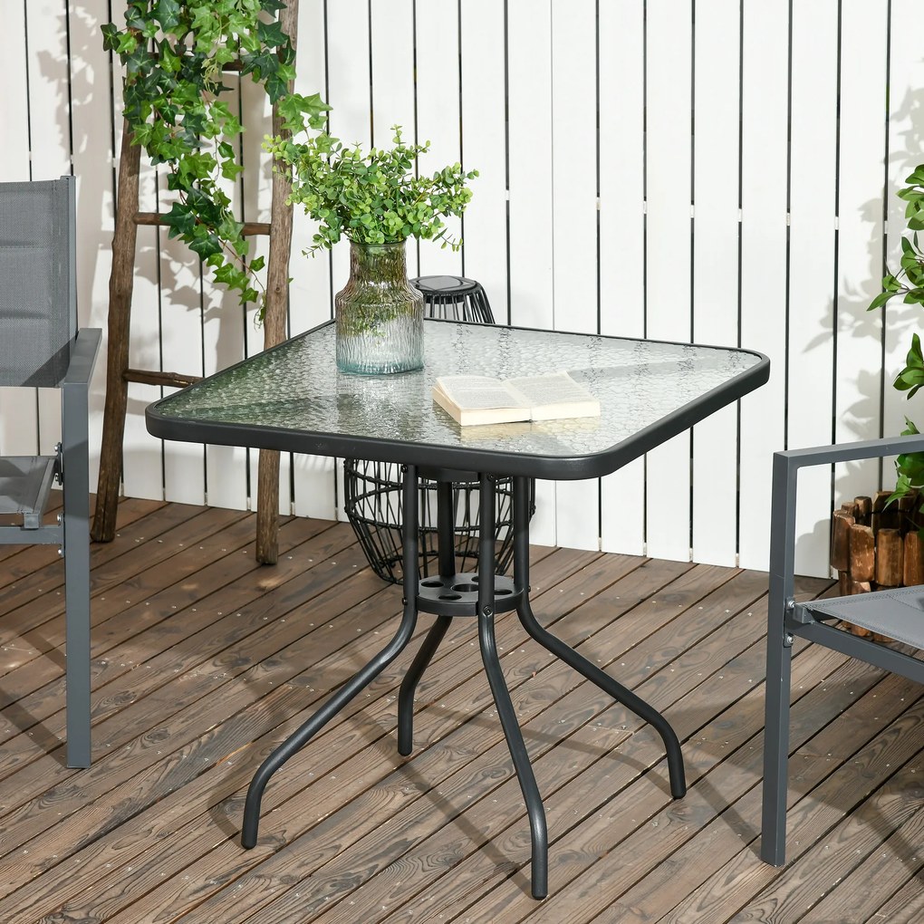 Outsunny Masă de grădină detașabilă metal 76x76 cm rezistentă la intemperii masă pentru balcon cu orificiu pentru umbrelă, antiderapant Negru | Aosom Romania