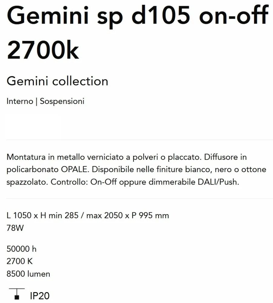 Lustra LED suspendata design circular Gemini sp d105 on-off 2700k alba